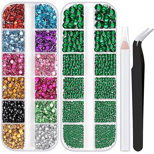 Two Packs of Flatback Rhinestones 4520 Pcs Colorful Nail Art Rhinestones Flatback Crystal Colorful+Dark Green Rhinestone with Picker Pencil Beauty & Personal Care BELLEBOOST