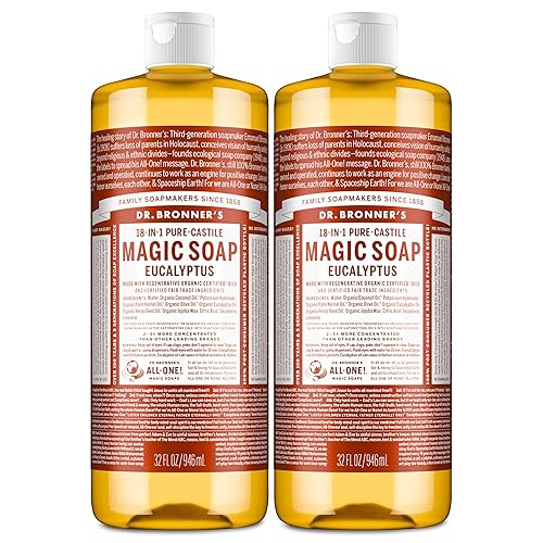 Dr. Bronner's Magic Soap - Pure-Castile Liquid Soap (Eucalyptus, 32 ounce, 2-Pack) -Regenerative Organic Certified Oils, 18-in-1 Uses: Body, Hair Beauty & Personal Care Dr. Bronner's