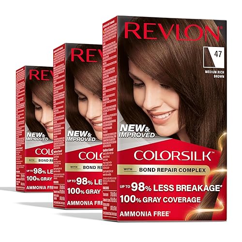 Revlon ColorSilk with Bond Repair Complex, Brown Permanent Hair Color, 100% Gray Coverage, Ammonia Free Hair Dye, Vegan Keratin, 47 Medium Rich Brown Beauty & Personal Care REVLON