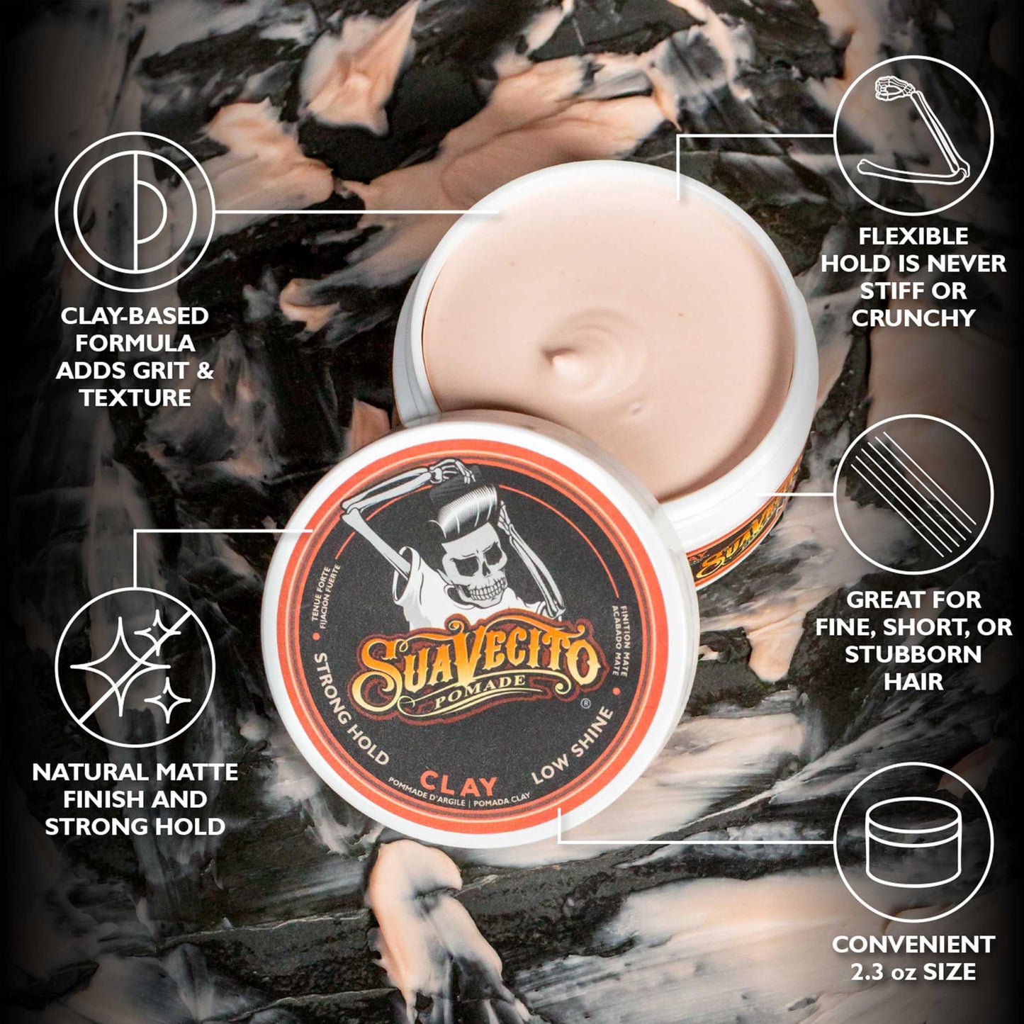 Suavecito Pomade Firme Clay for Men - Strong Hold, Low Shine Matte Finish - Professional Hair Styling Clay for Added Volume and Definition - 2.3 oz Beauty & Personal Care Suavecito