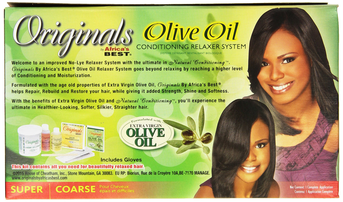 Originals by Africa's Best Olive Oil Hair Relaxer Kit, No lye Super / Coarse System, Conditions and Moisturizes For Healthier Looking, Softer,