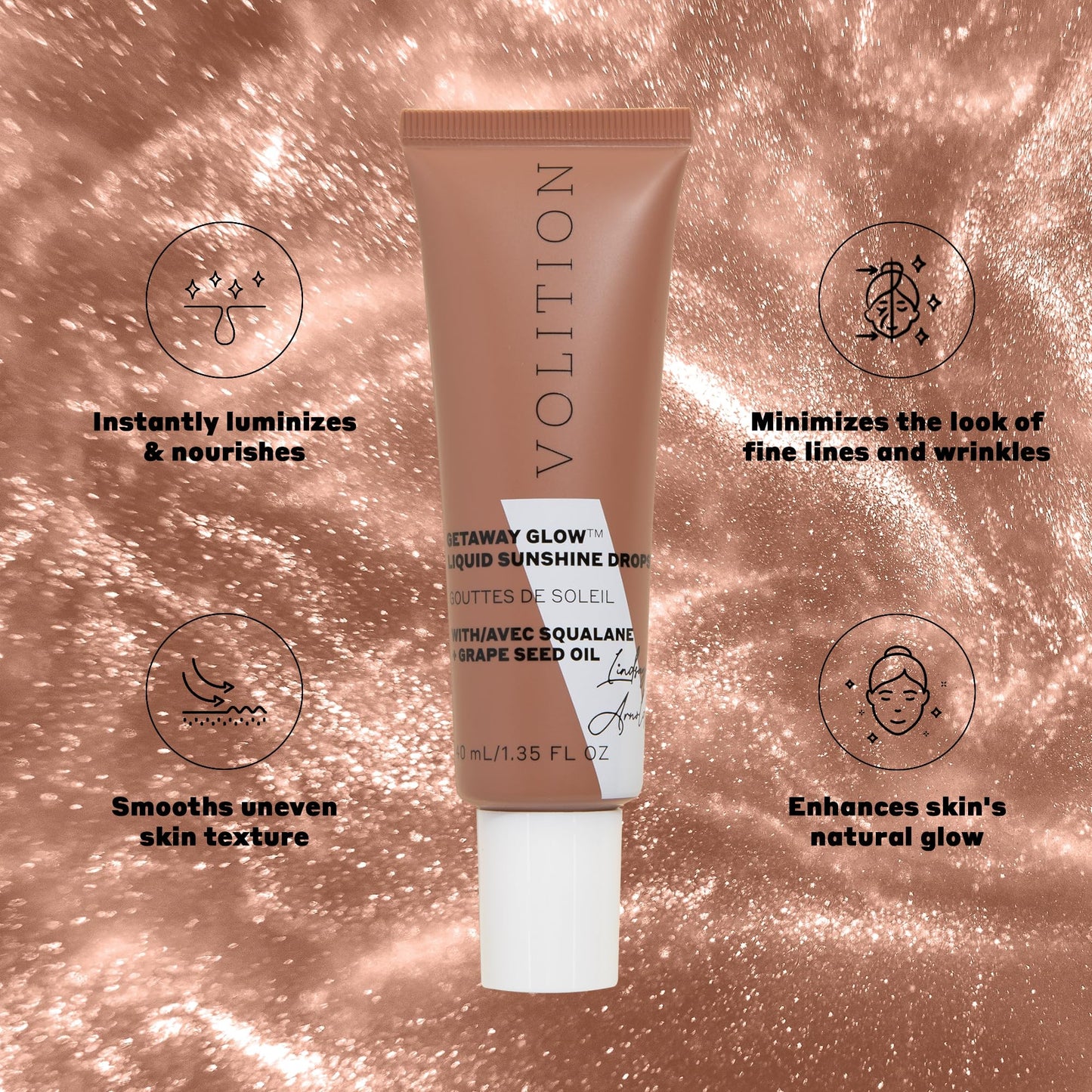 Volition Beauty Getaway Glow Liquid Sunshine Drops with Vegan Squalane + Grape Seed Oil | Instant Bronze & Shimmer Effect | Smooths, Luminizes Beauty & Personal Care Volition