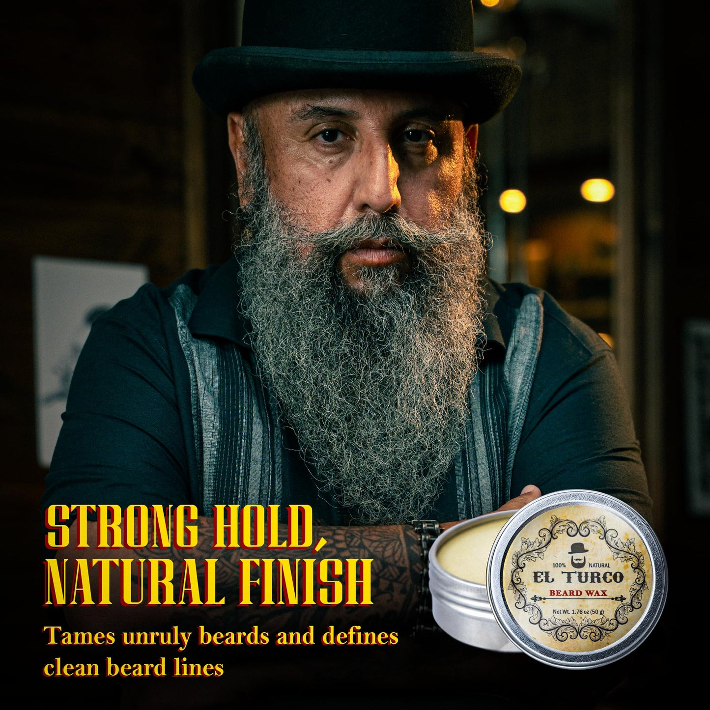 EL TURCO Beard Wax, Strong Hold Natural Styling Wax with Shea Butter & Beeswax, Softens and Defines Unruly Beards, Cedarwood & Grapefruit Oils, Beard Beauty and Personal Care EL TURCO
