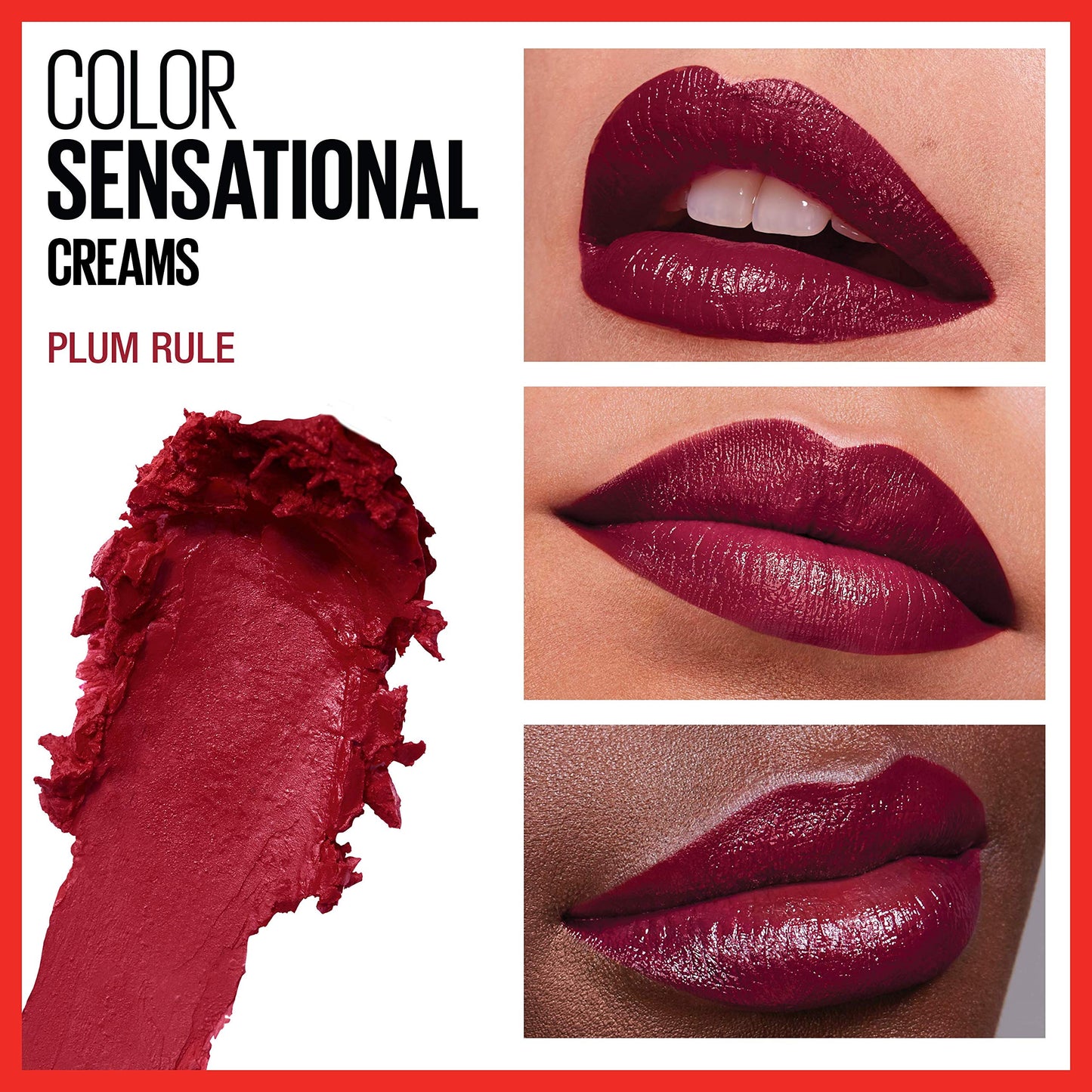 Maybelline Color Sensational Lipstick, Lip Makeup, Cream Finish, Hydrating Lipstick, Nude, Pink, Red, Plum Lip Color, Plum Rule, 0.15 oz; (Packaging Beauty & Personal Care MAYBELLINE