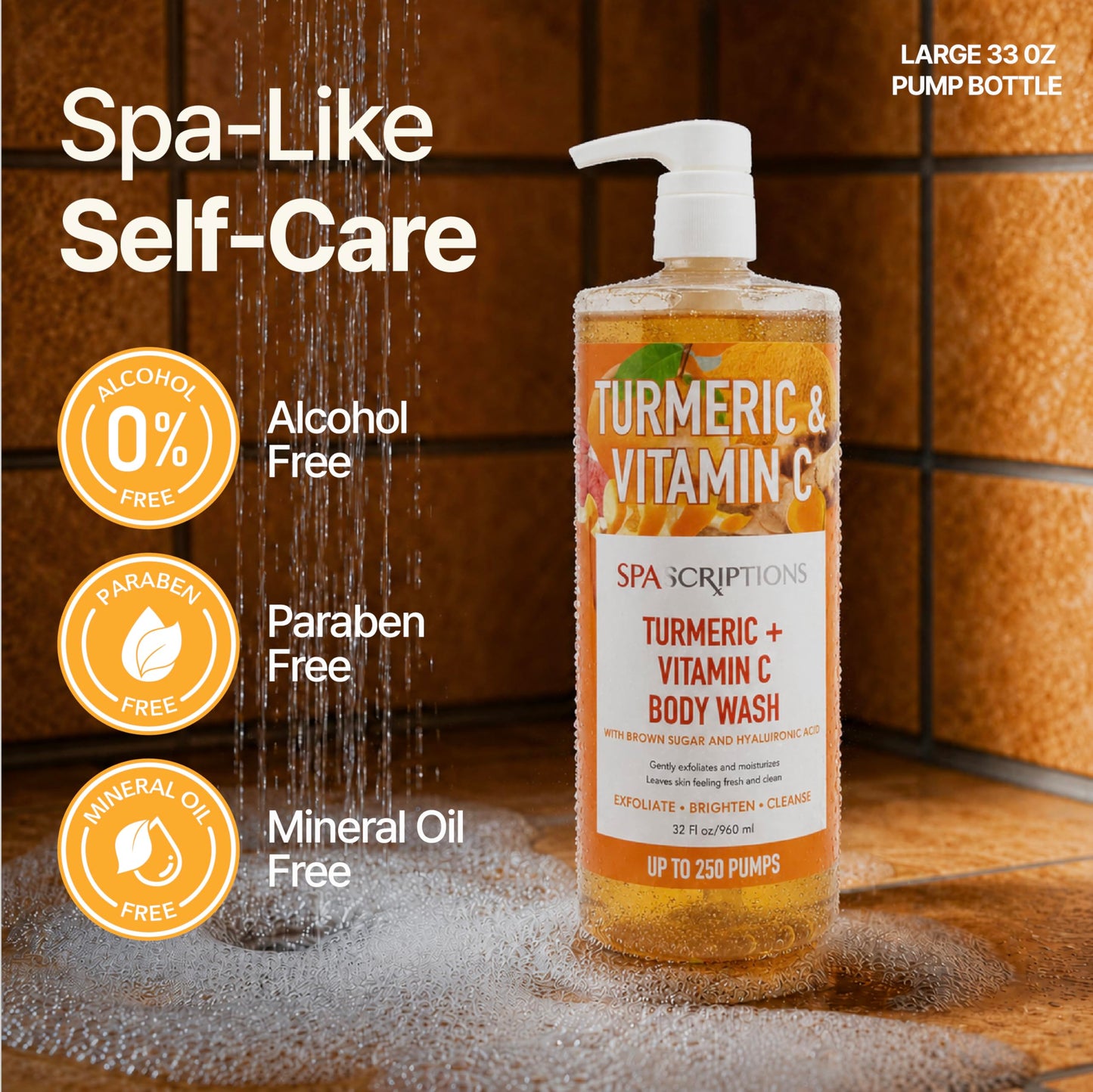 SpaScriptions Turmeric & Vitamin C Exfoliating Treatment Body Wash - Natural Exfoliation for Dry & Dull Skin with Hyaluronic Acid for Smooth Beauty & Personal Care SpaScriptions