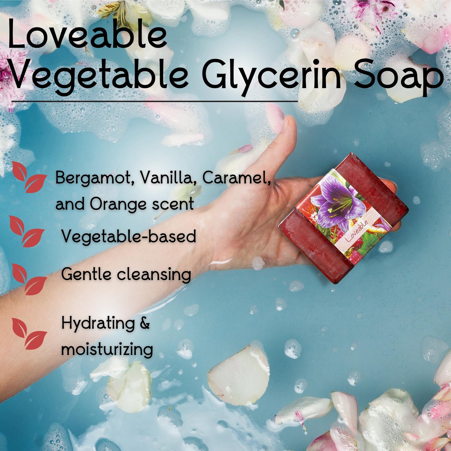 Nabila K Loveable Glycerin Bar Soap | Bergamot, Vanilla & Orange Scent | Natural, Vegan, Hypoallergenic | 100% Vegetable Glycerin, Sulfate-Free Beauty & Personal Care Nabila K