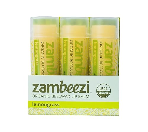 ZAMBEEZI Organic, Fair Trade Beeswax Lip Balm - Lemongrass 3 Pack - Ethically Sourced Beauty & Personal Care Zambeezi