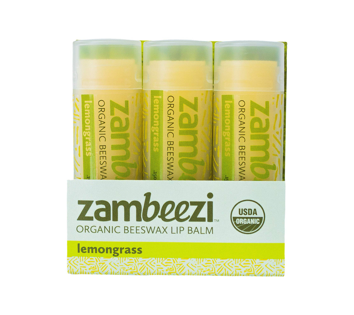 ZAMBEEZI Organic, Fair Trade Beeswax Lip Balm - Lemongrass 3 Pack - Ethically Sourced Beauty & Personal Care Zambeezi