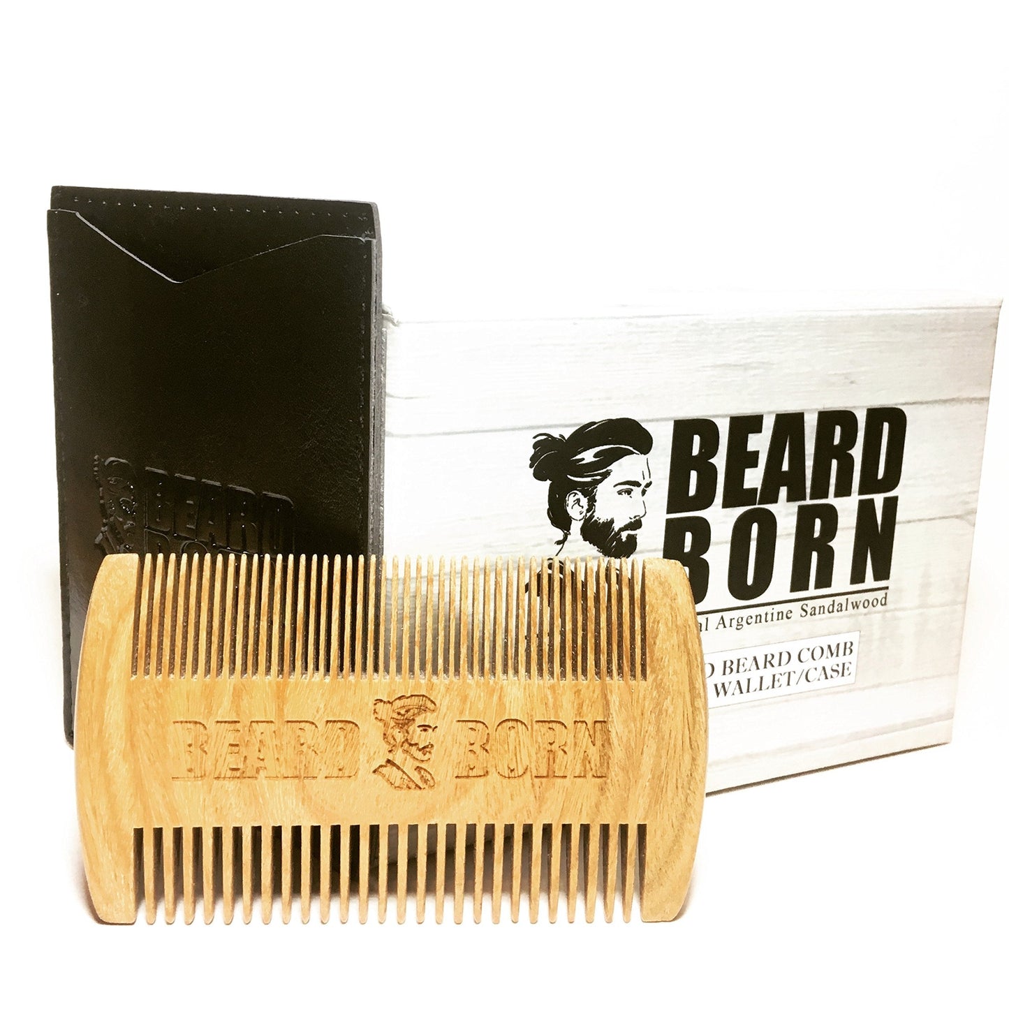 Handmade Beard Comb for Men - Extra Strong Real Sandalwood to Brush & Shape Hair. Facial Care Kit & Gift Box Set included - Wide & fine teeth for all Beauty and Personal Care Beard Born