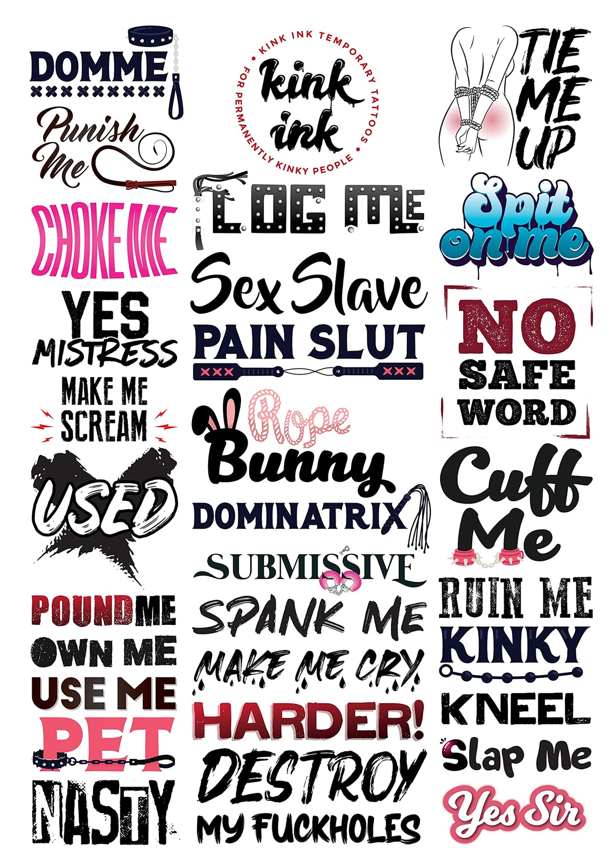 30 BDSM Temporary Tattoo Sexy Naughty Kinky Adult Fake Sticker