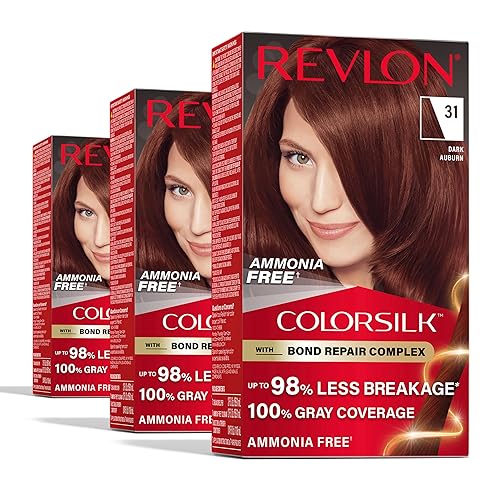 Revlon ColorSilk with Bond Repair Complex, Auburn Permanent Hair Color, 100% Gray Coverage, Ammonia Free Hair Dye, Vegan Keratin, 31 Dark Auburn (Pack Beauty & Personal Care REVLON