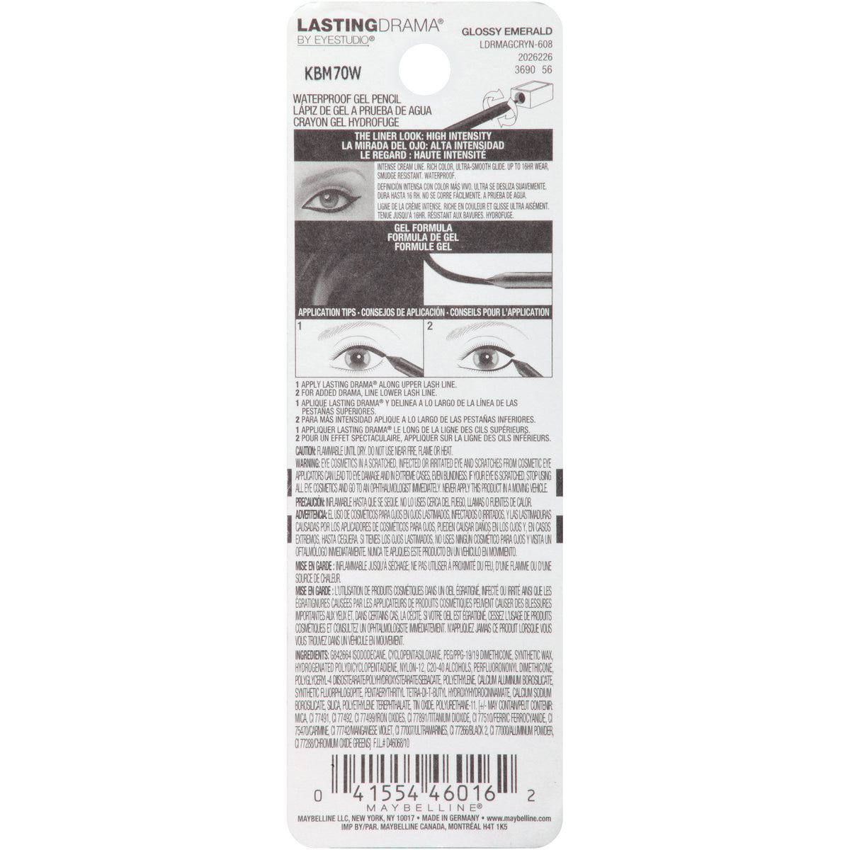 Maybelline New York Eyestudio Lasting Drama Waterproof Gel Pencil, Glossy Emerald, 0.038 Ounce