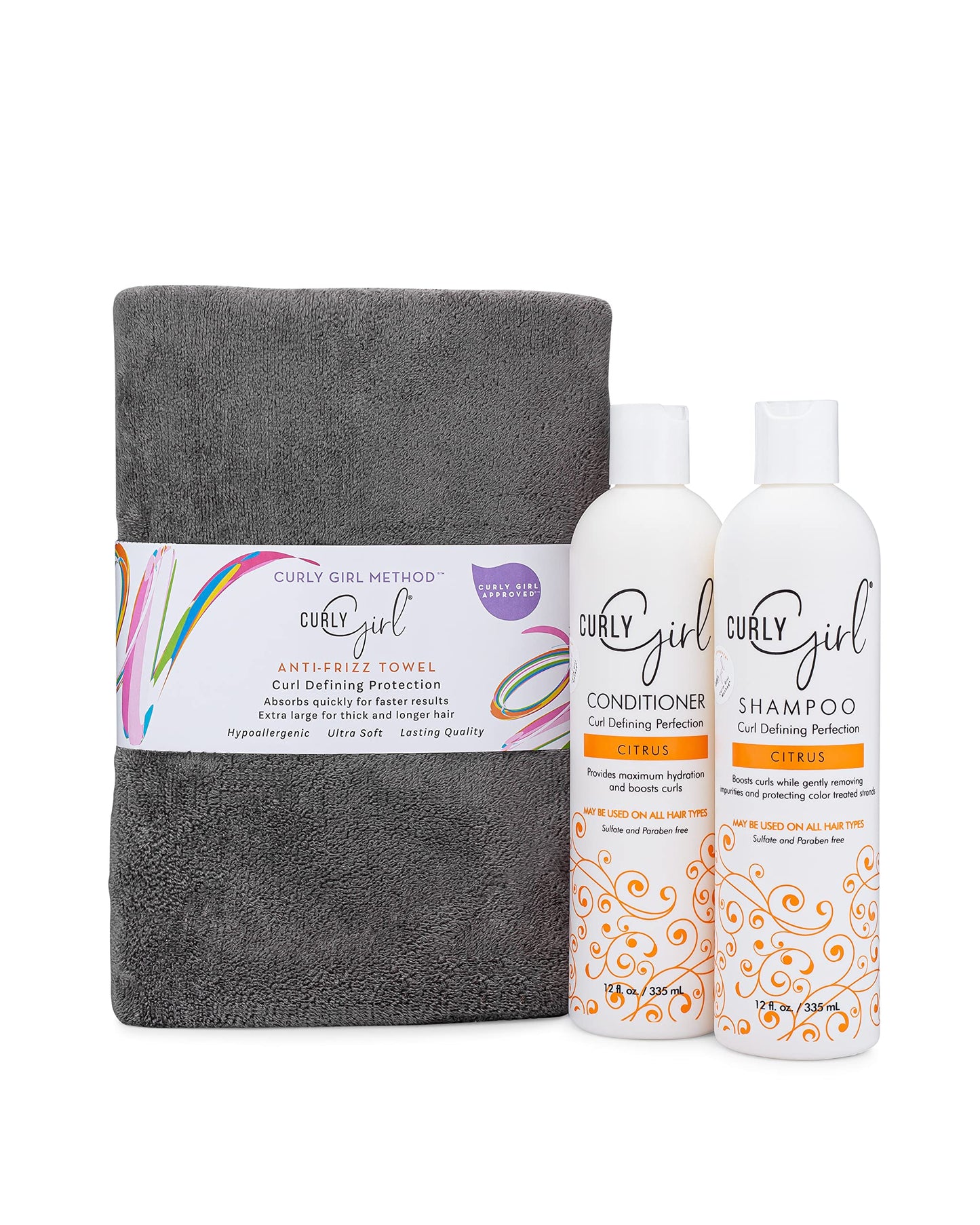 Curly Girl Shampoo, Conditioner & Anti Frizz Microfiber Towel Set (Powder Grey) Beauty & Personal Care Curly Girl