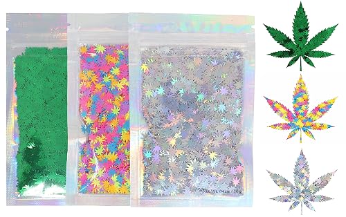 3 Pack - Green, Rainbow & Silver Holographic Leaf Glitter - Solvent Resistant & Cosmetic Grade - Face Body Nails Resin Arts & Crafts, Tumblers, Bath Beauty & Personal Care Electric Bliss Beauty