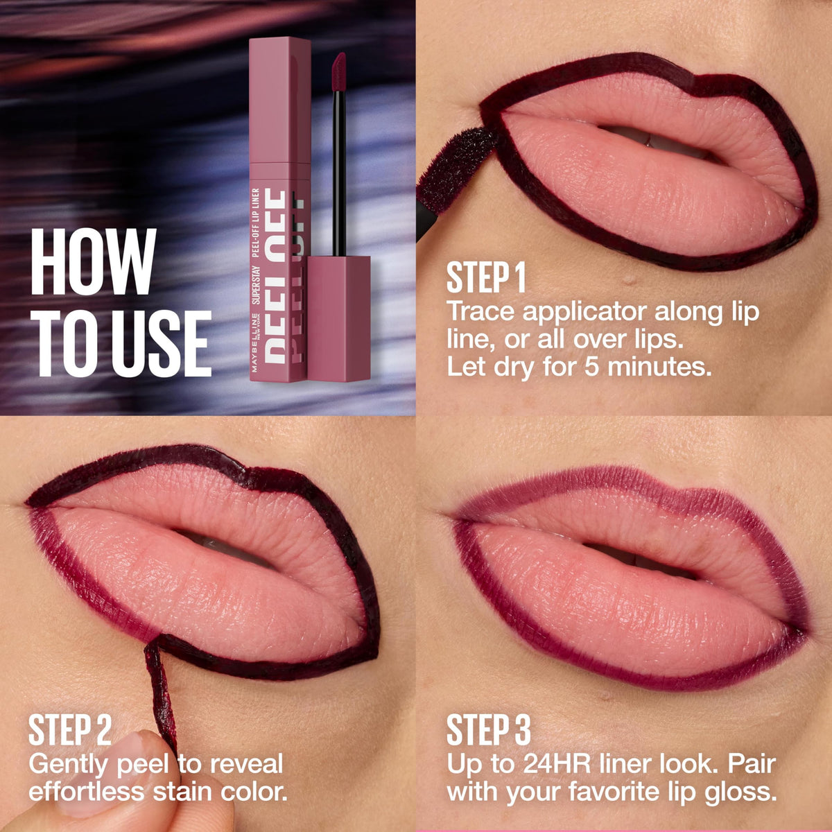 MAYBELLINE Super Stay Peel Off Lip Liner Lip Stain, Up to 24H Tattoo-Like Wear, Transfer-Proof Matte Finish, Hydrating Formula With Vitamin E, Haze