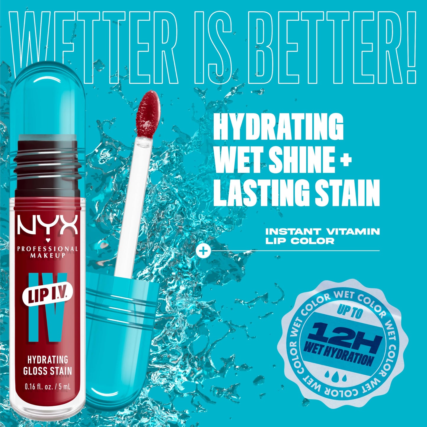 NYX PROFESSIONAL MAKEUP Lip IV Hydrating Glossy Lip Stain with 12HR Hydration - Cranberry Splash (Red) Beauty & Personal Care NYX PROFESSIONAL MAKEUP