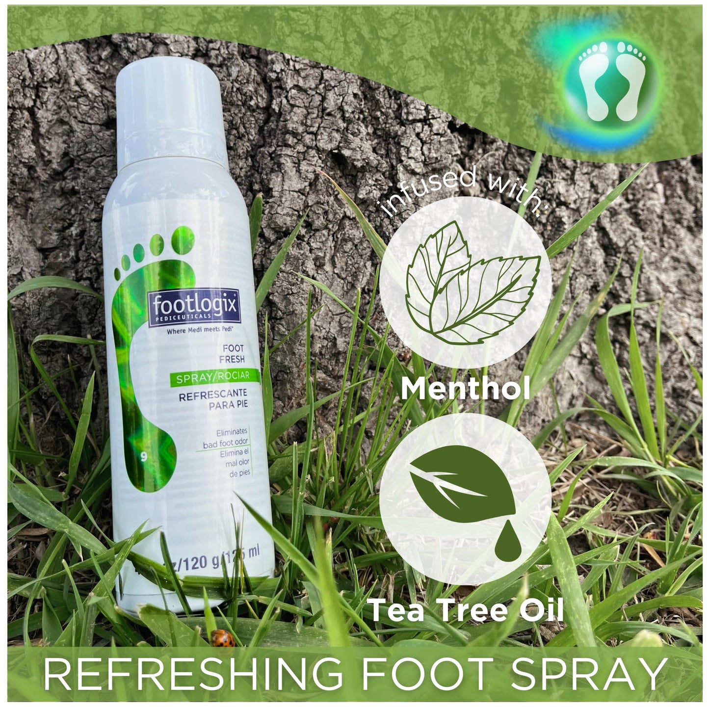Footlogix Foot Deodorant Spray 4.23 oz - Tea Tree Oil & Menthol Foot Spray - Odor-Neutralizing Formula for Athletes & Enclosed Shoe Wearers - 360° Beauty and Personal Care FOOTLOGIX