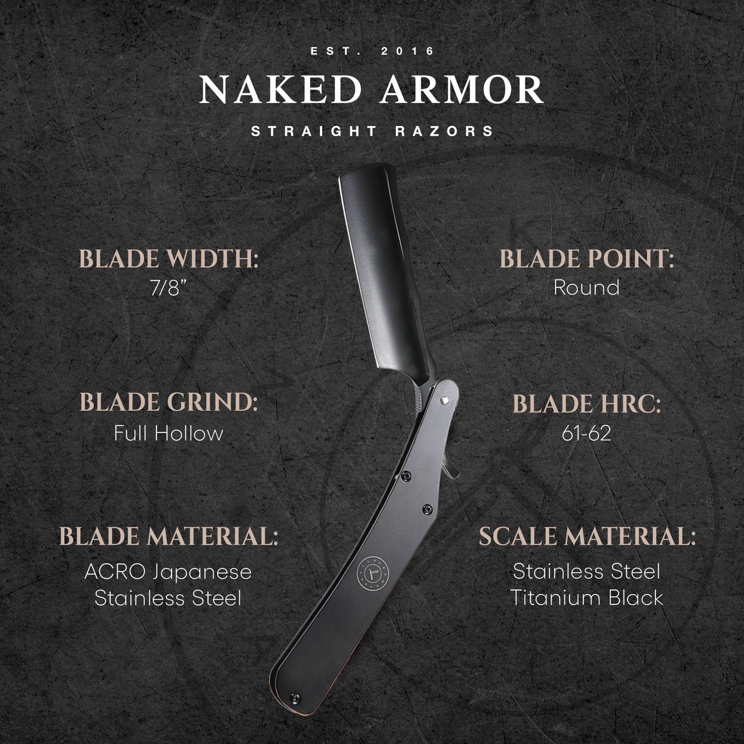 Naked Armor Lancelot Black Stainless Steel Straight Razor?Shave Ready Straight Edge Razor, Stainless Steel, Barber Approved Straight Razors Beauty and Personal Care Naked Armor