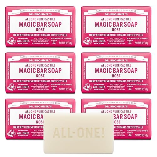 Dr. Bronner's Pure-Castile Magic Soap Bars (Rose, 5 oz, 6-Pack)- Made with Regenerative Organic Certified Oils- For Face, Body & Hair - Gentle, Vegan Beauty & Personal Care Dr. Bronner's