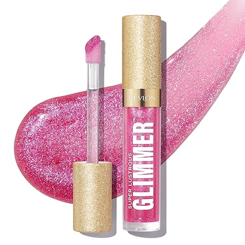 REVLON Super Lustrous Glimmer Gloss, Non-Sticky Lip Gloss, High-Shine Finish, Plant-Based Glitter, 008 Rose Glow, 0.13 fl oz Beauty & Personal Care REVLON