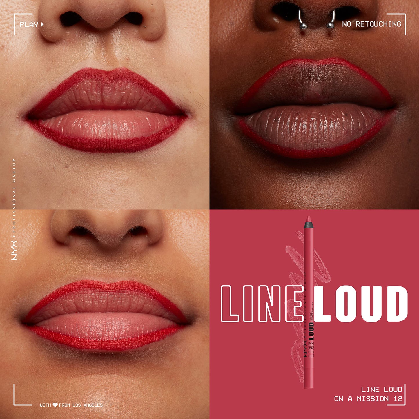 NYX PROFESSIONAL MAKEUP Line Loud Lip Liner, Longwear and Pigmented Lip Pencil with Jojoba Oil & Vitamin E - On A Mission (Blue Red) Beauty & Personal Care NYX PROFESSIONAL MAKEUP