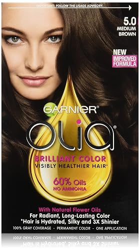 Garnier Olia Ammonia-Free Brilliant Color Oil-Rich Permanent Hair Color, 5.0 Medium Brown Hair Dye Beauty & Personal Care Garnier
