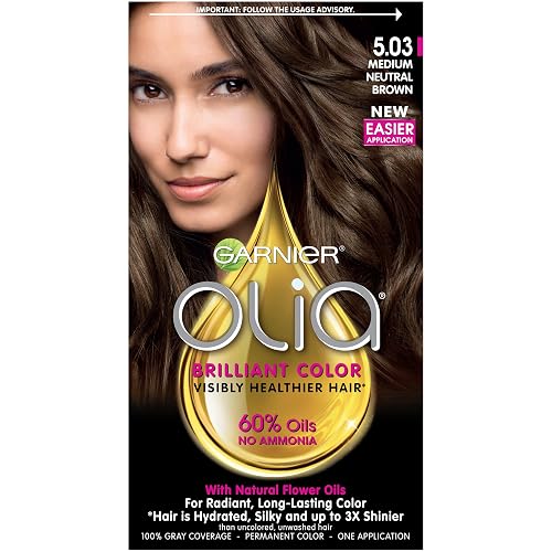 Garnier Olia Ammonia-Free Brilliant Color Oil-Rich Permanent Hair Color, 5.03 Medium Neutral Brown (Pack of 1) Brown Hair Dye Beauty & Personal Care Garnier