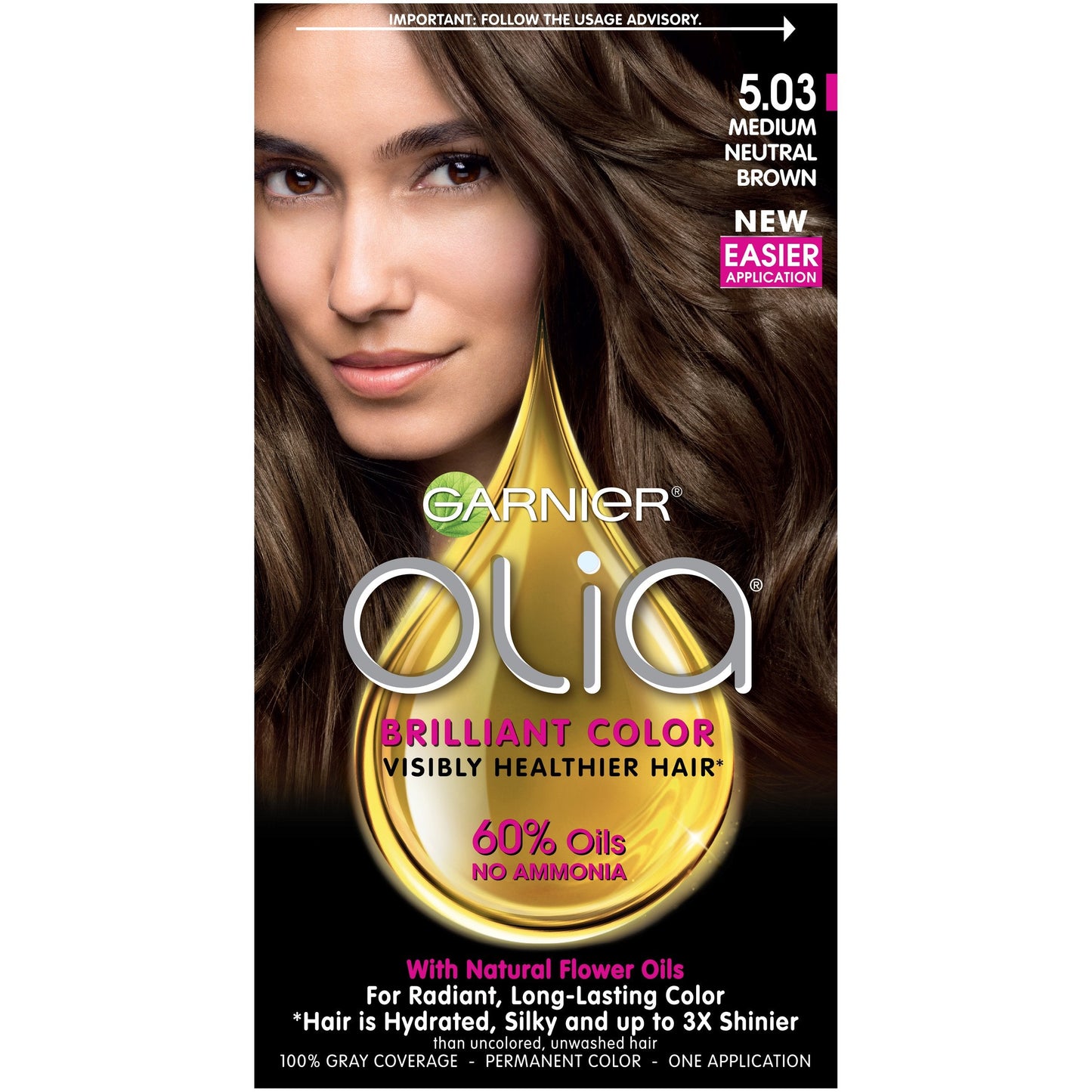 Garnier Olia Ammonia-Free Brilliant Color Oil-Rich Permanent Hair Color, 5.03 Medium Neutral Brown (Pack of 1) Brown Hair Dye Beauty & Personal Care Garnier