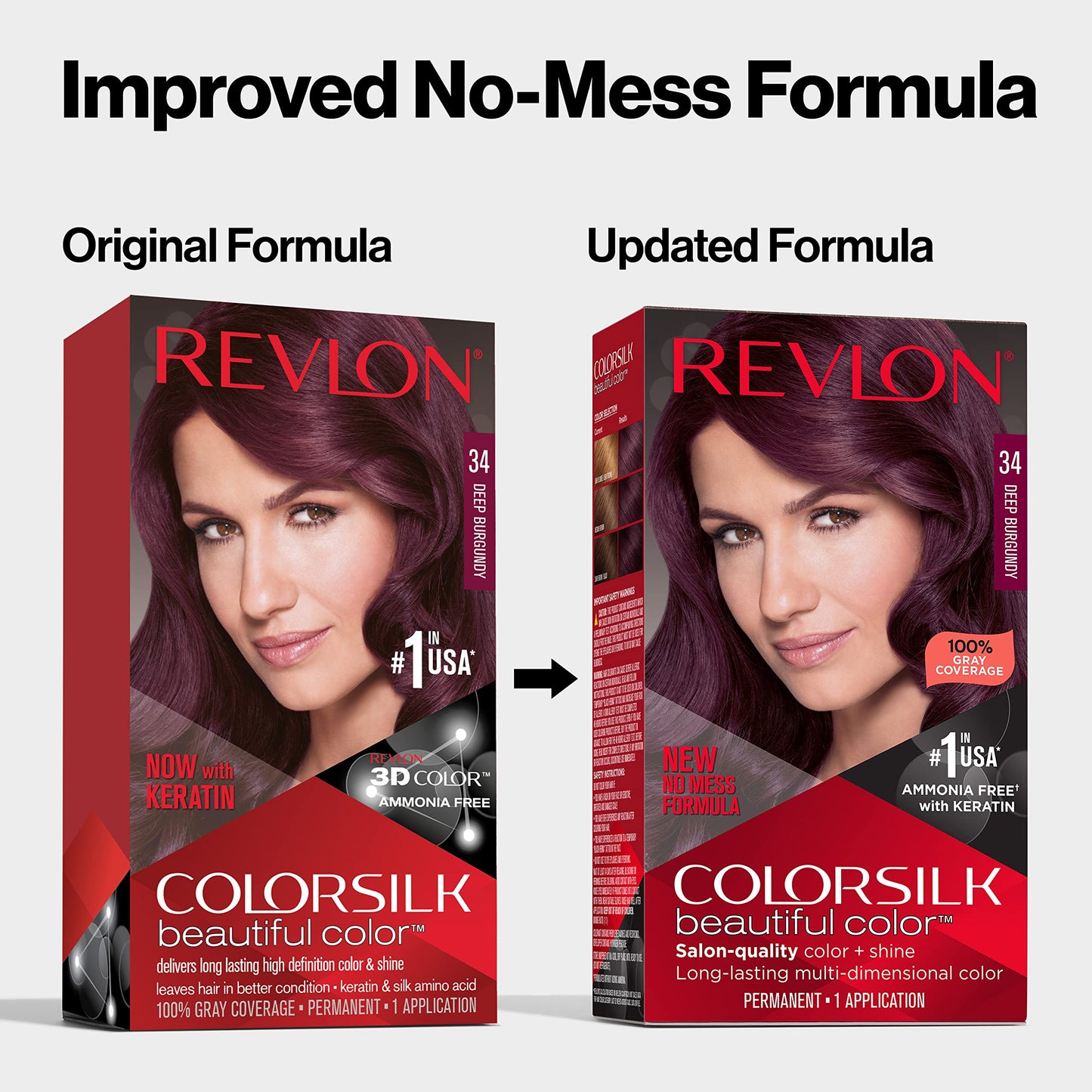 Revlon Permanent Hair Color, Permanent Hair Dye, Colorsilk with 100% Gray Coverage, Ammonia-Free, Keratin and Amino Acids, 34 Deep Burgundy, 4.4 Oz Beauty & Personal Care REVLON