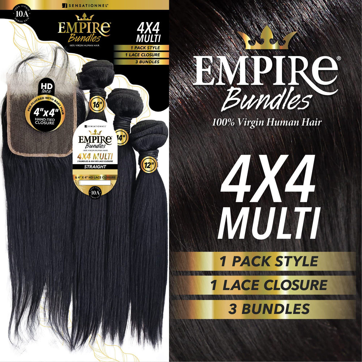 Sensationnel Empire Bundles Multi-Straight,12 14 16 Inch, NATURAL