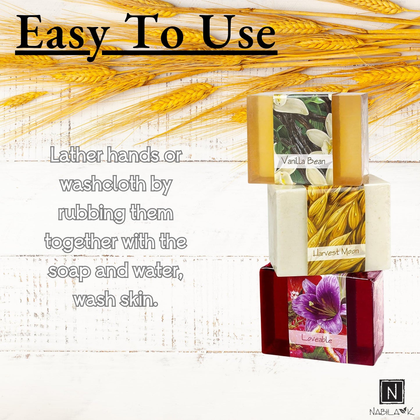 Nabila K Best of the Earth Glycerin Bar Soap Set of 3 | Vanilla Bean, Harvest Moon & Loveable | Natural, Vegan, Hypoallergenic | 100% Vegetable Beauty & Personal Care Nabila K