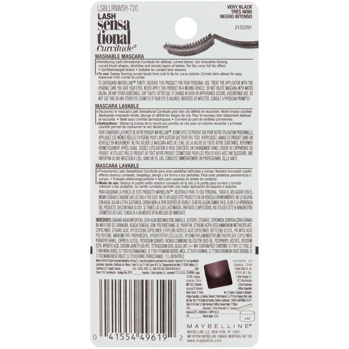 Maybelline New York Lash Sensational Curvitude Washable Mascara, Brownish Black, 0.33 Fluid Ounce