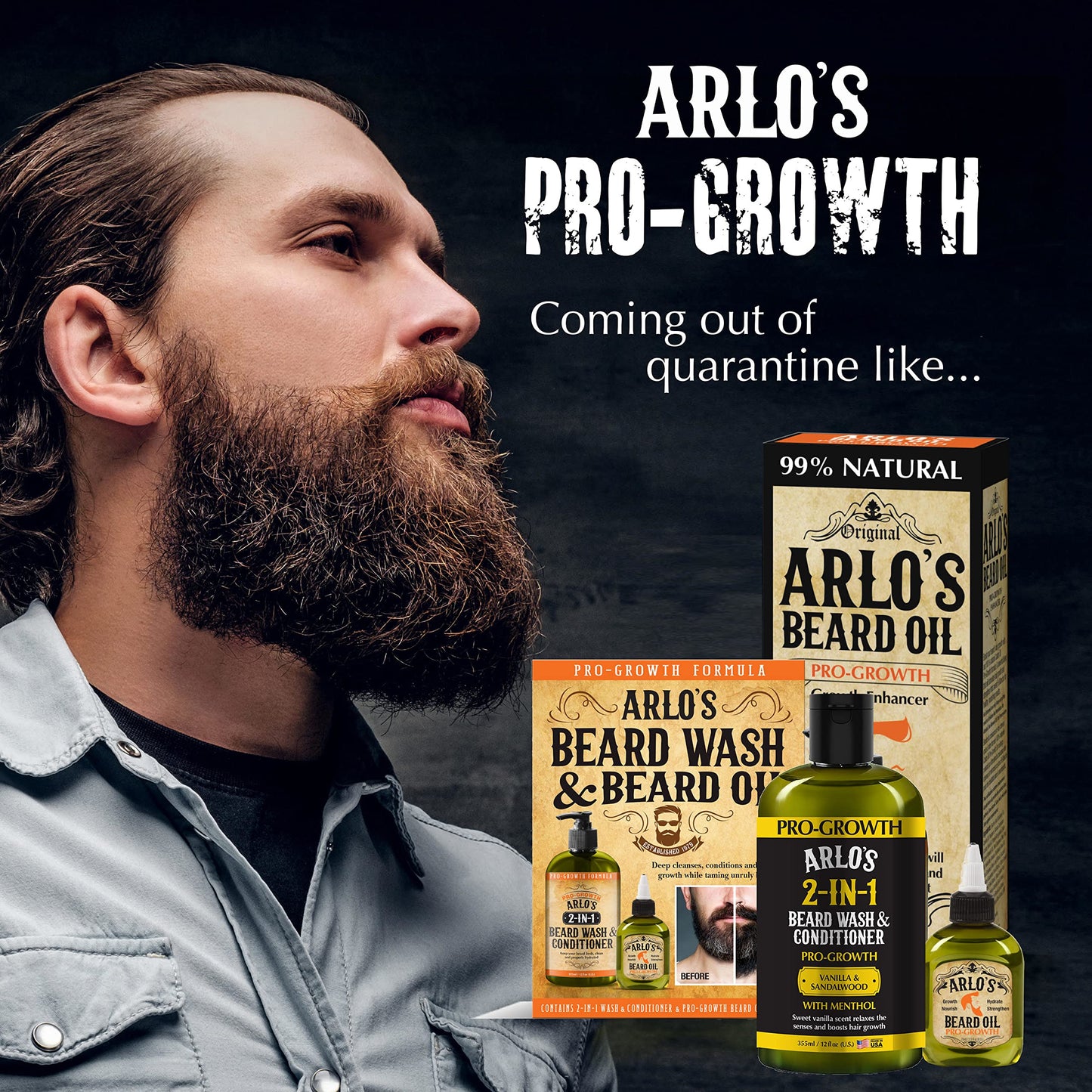 Arlo's Pro-Growth 2-in-1 Beard Wash and Conditioner - Vanilla Sandalwood with Menthol 12 oz Beauty and Personal Care Arlo's