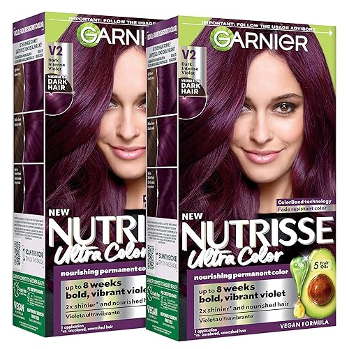 Garnier Nutrisse Ultra Color Hair Color, Permanent Hair Dye for Up to 8 Weeks of Bold, Vibrant, Fade-Resistant Results, Vegan & Cruelty-Free, V2 Dark Beauty & Personal Care Garnier