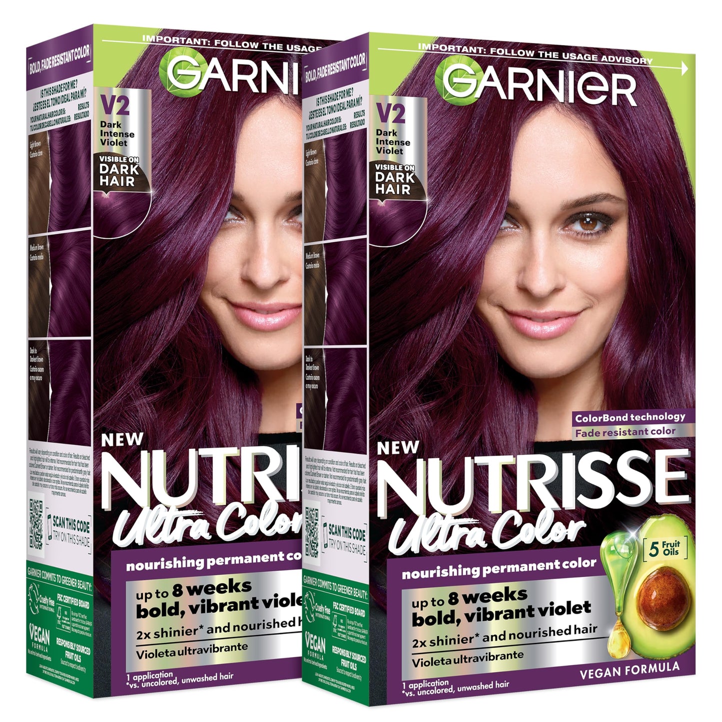 Garnier Nutrisse Ultra Color Hair Color, Permanent Hair Dye for Up to 8 Weeks of Bold, Vibrant, Fade-Resistant Results, Vegan & Cruelty-Free, V2 Dark Beauty & Personal Care Garnier