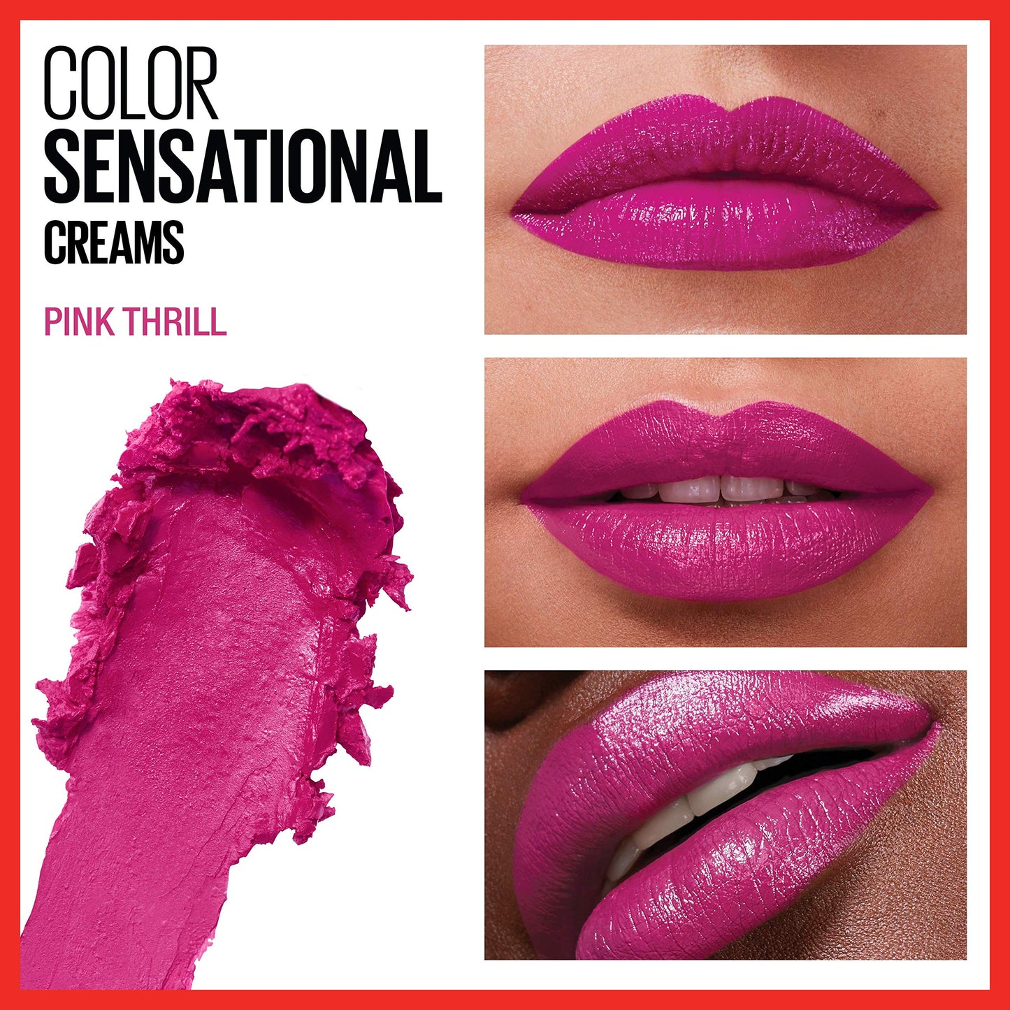 Maybelline Color Sensational Lipstick, Lip Makeup, Cream Finish, Hydrating Lipstick, Nude, Pink, Red, Plum Lip Color, Pink Thrill, 0.15 oz; (Packaging Beauty & Personal Care MAYBELLINE