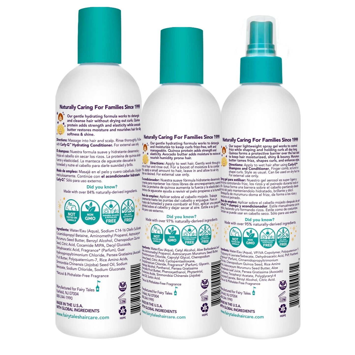 Fairy Tales Curly Q Hydrating Kids Shampoo 12oz, Conditioner 8oz, and Styling Spray Gel 8oz - Paraben, Sulfate, Gluten, and Nut Free - For All Curl Beauty & Personal Care Fairy Tales