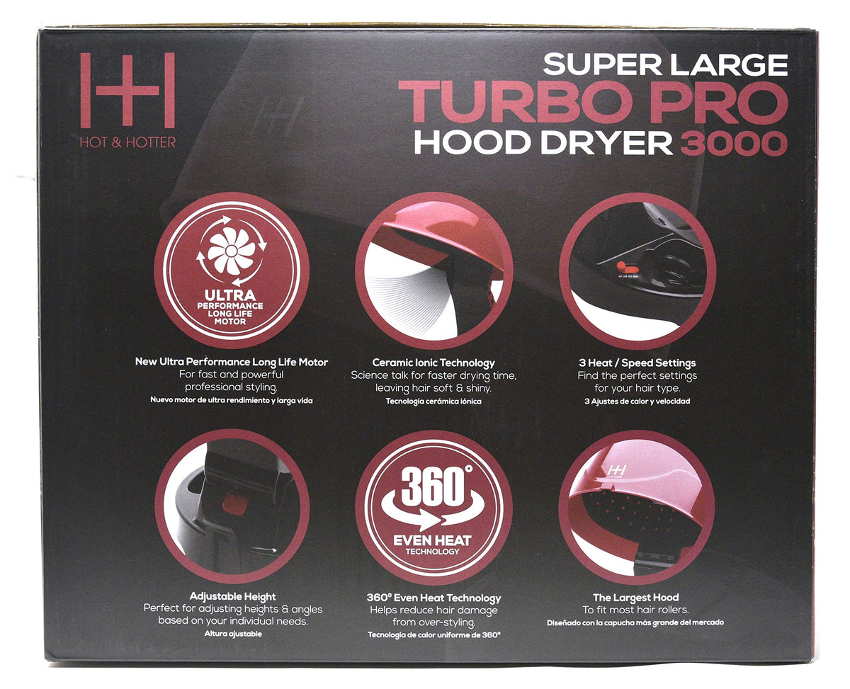Annie Hot & Hotter Large Ceramic Ionic Hood Dryer - Professional Salon Hair Dryer with Adjustable Height, 3 Heat & Speed Settings, Portable Hooded