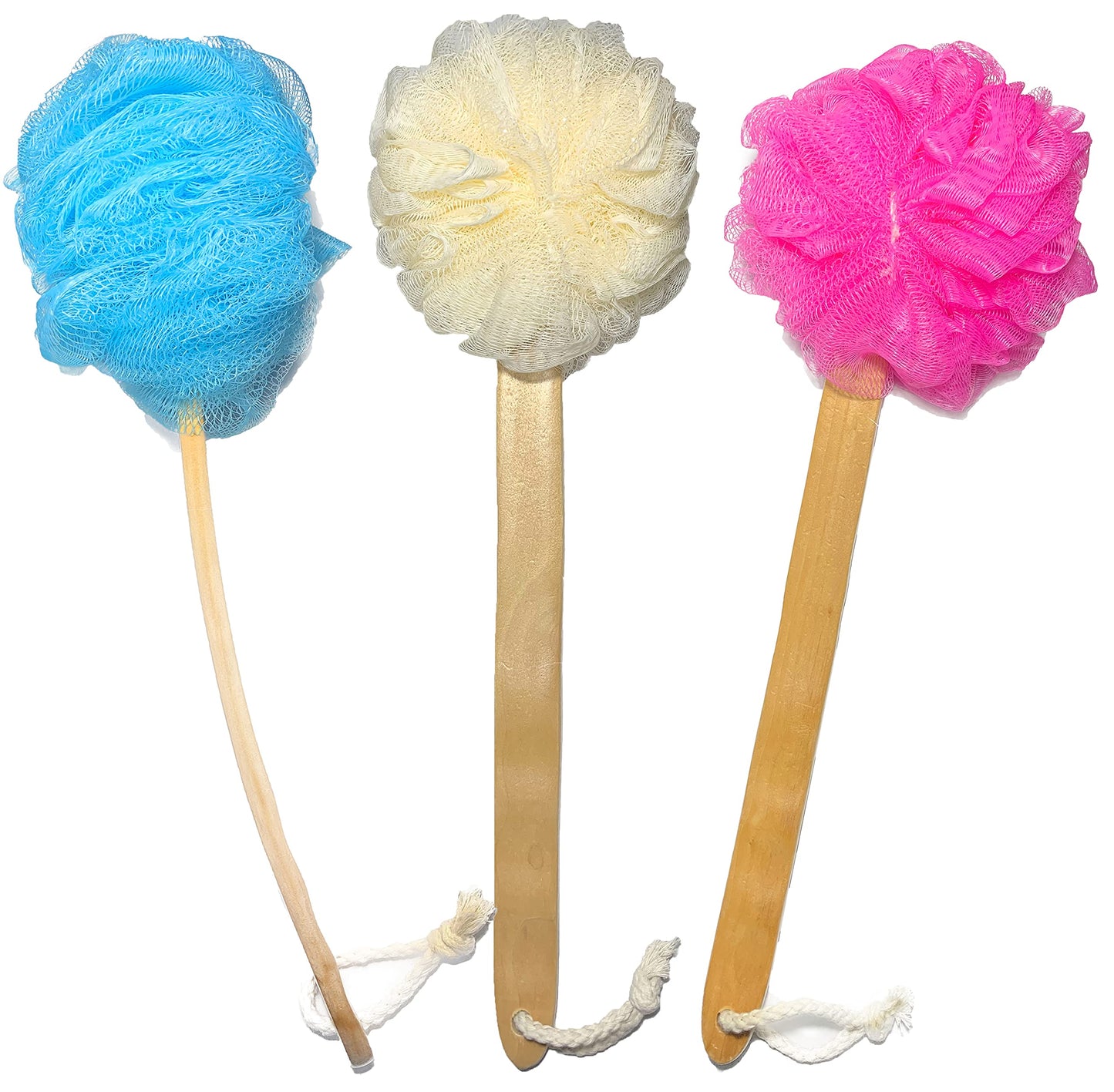 3 Pack Exfoliating Loofah luffa loofa Bath Back Brush On a Stick - Long Wooden Handle with Radian is Ergonomic for Men and Women - Shower Sponge Body Beauty & Personal Care Mr.Cui'shop