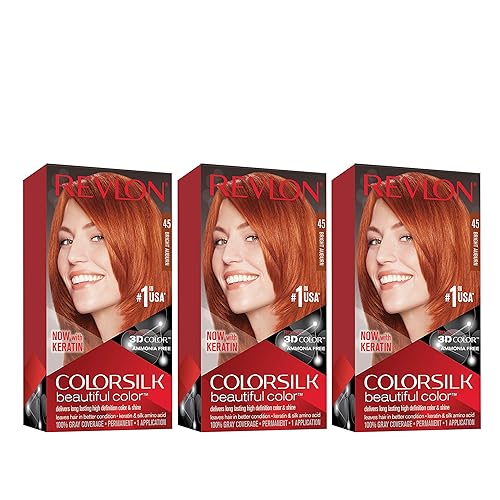 Revlon Permanent Hair Color, Permanent Hair Dye, Colorsilk with 100% Gray Coverage, Ammonia-Free, Keratin and Amino Acids, 45 Bright Auburn, 4.4 Oz Beauty & Personal Care REVLON