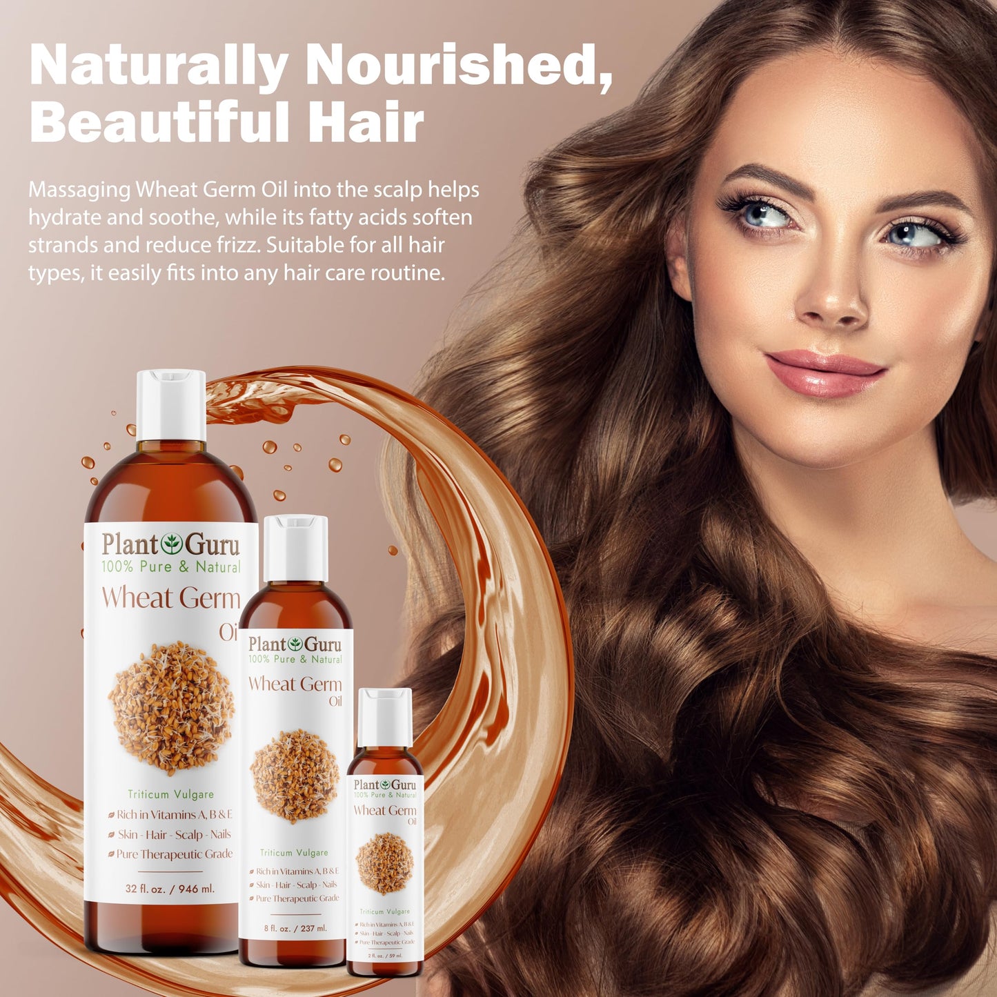 Plant Guru Wheat Germ Oil 8 fl. oz. - Cold?Pressed Unrefined 100% Pure & Natural Carrier Oil for Skin, Face, Body & Hair Moisturizing. Perfect for DIY Beauty & Personal Care Plant Guru