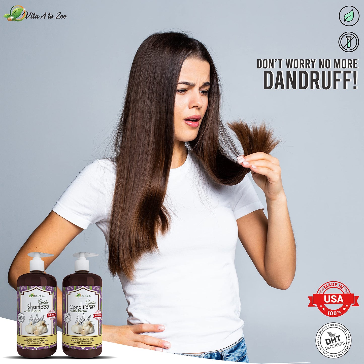 Vita A to Zee Garlic Hair Shampoo & Conditioner with Anti DHT Blocker - Garlic Natural Hair Treatment for Hair Growth, Loss, Thinning & Itchy Scalp Beauty & Personal Care Vita A to Zee