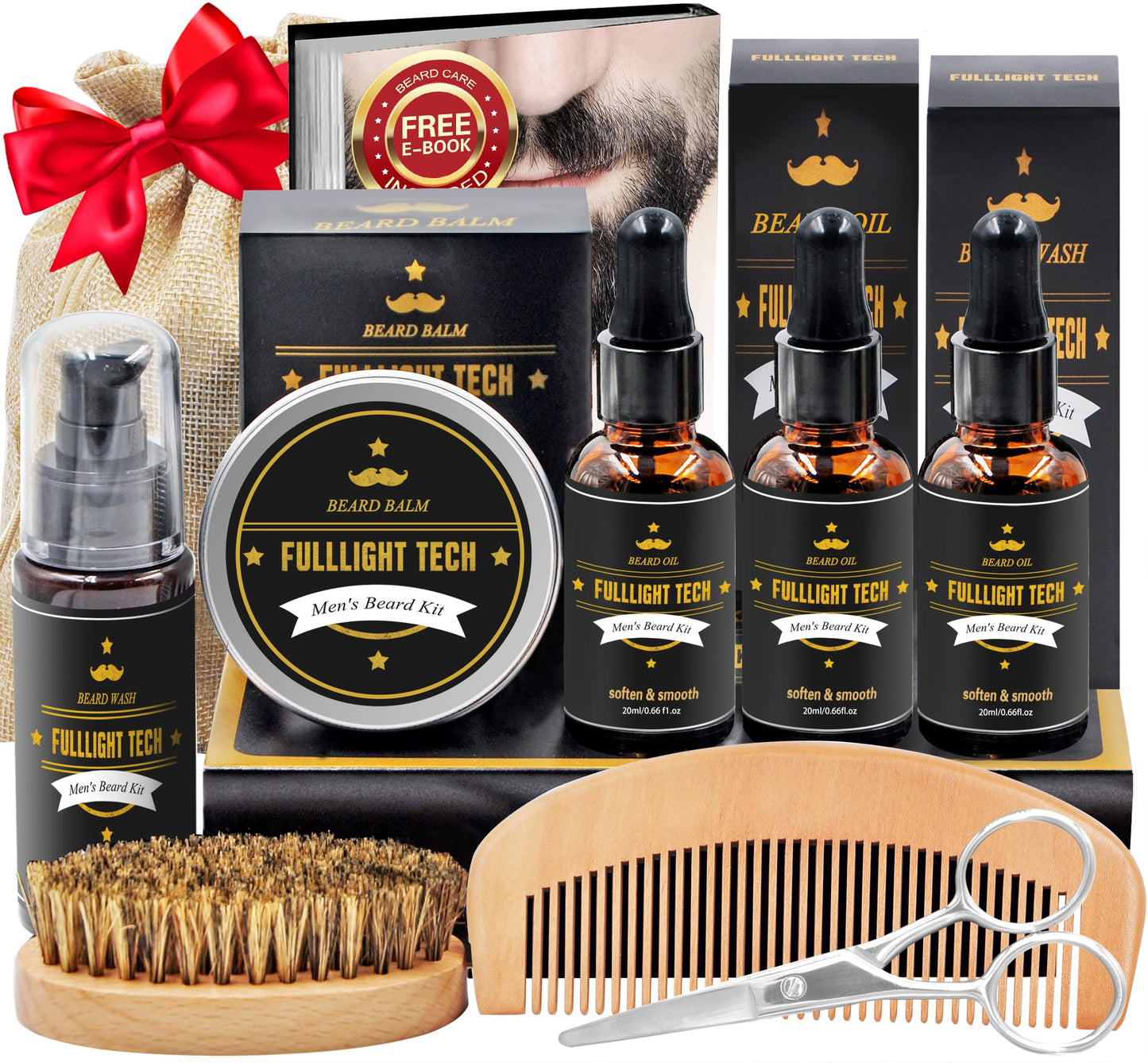 Beard Kit Gifts for Men, 3 Natural Beard Oil, Gently Soothes Itch & Dryness Beauty and Personal Care FULLLIGHT TECH