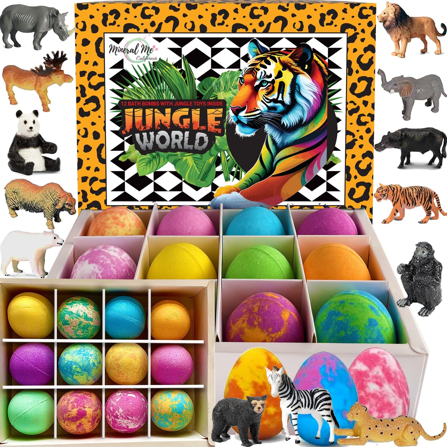 Bath Bombs for Kids with Surprise Inside- 12 pk Kids Bath Bombs with Jungle Toys, Organic, Natural, Skin-Moisturizing Bubble BathBombs. Birthday Gifts Beauty and Personal Care Mineral Me California