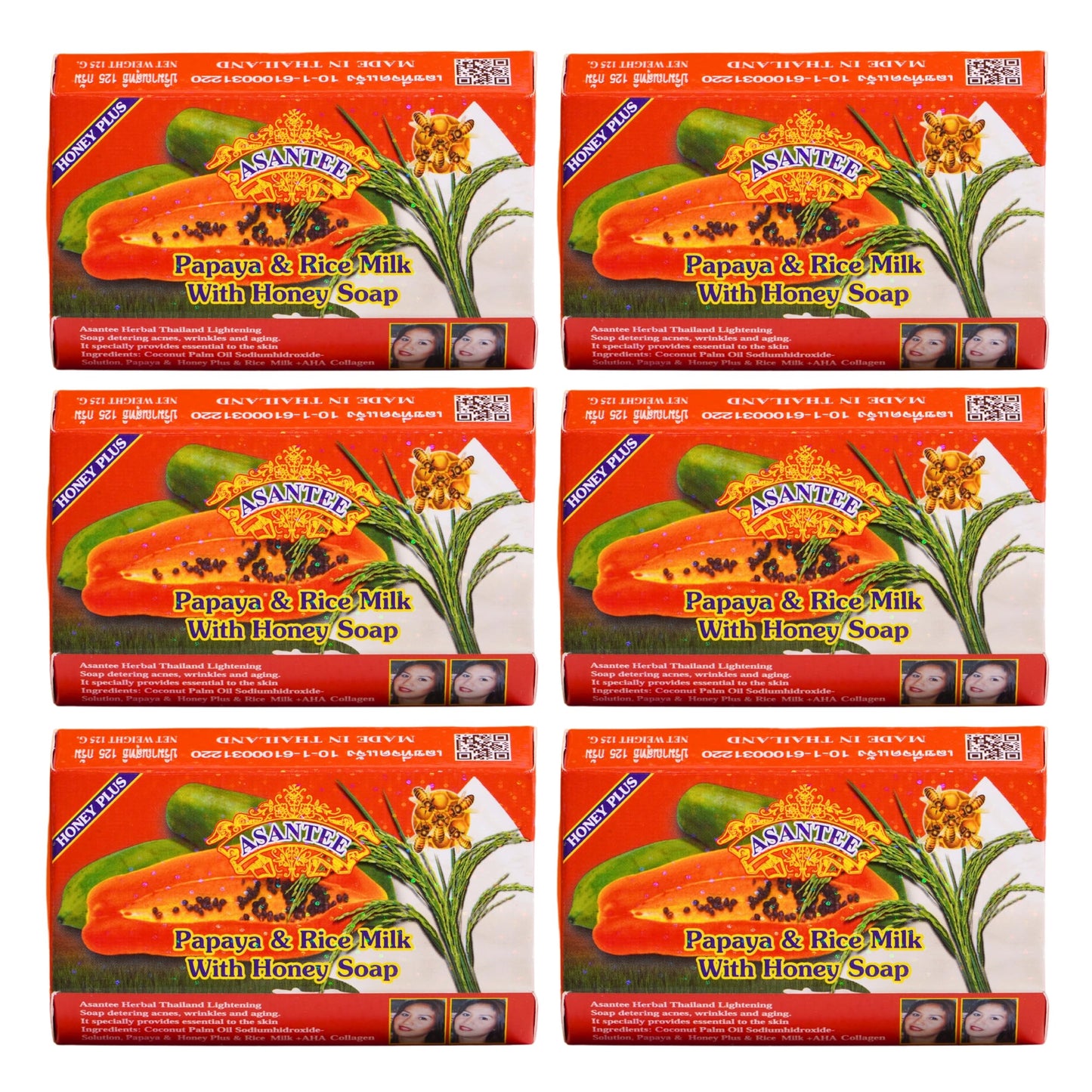 ASANTEE Papaya & Rice Milk with Honey Cleansing Soap 125 Grams (Pack of 6) Beauty & Personal Care ASANTEE
