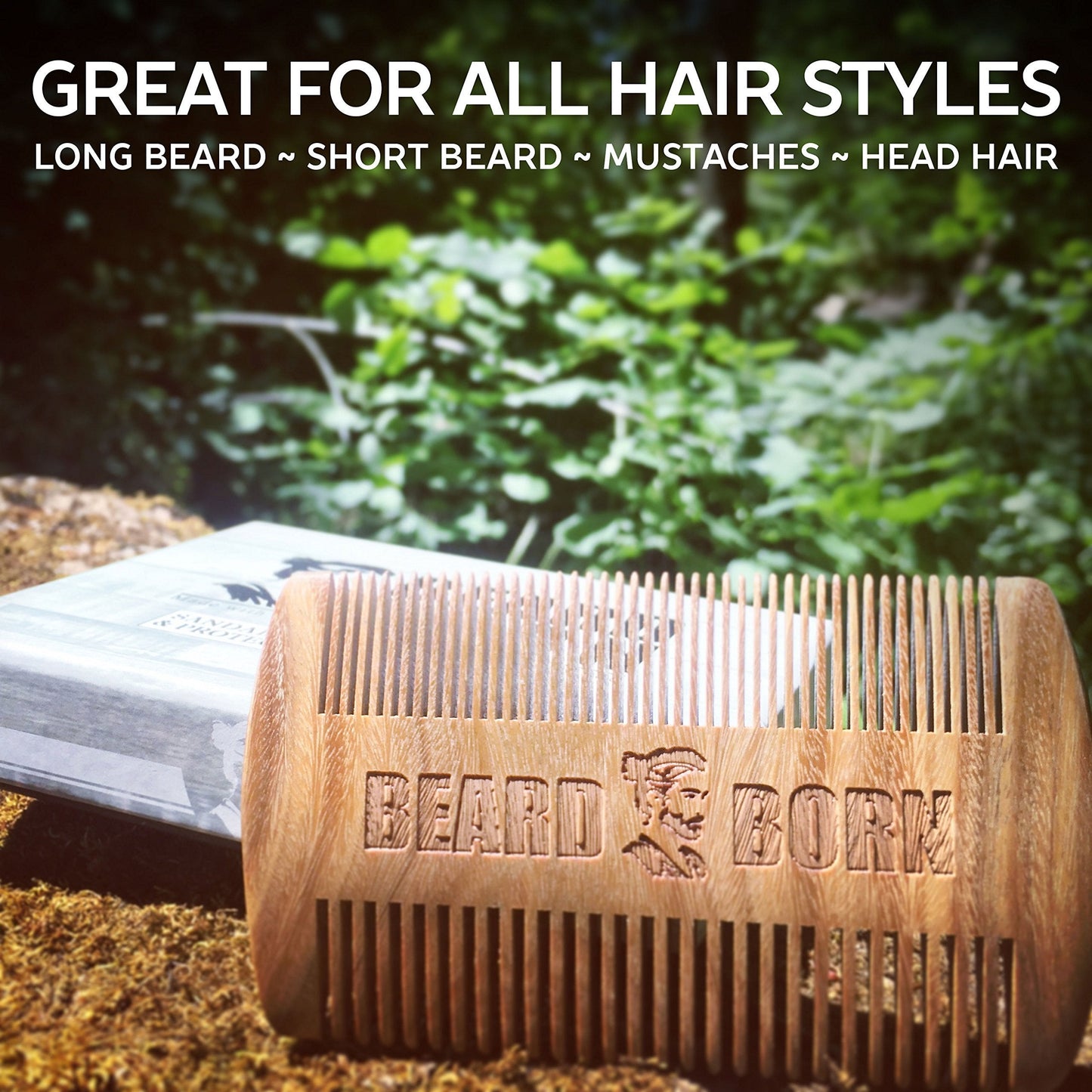 Handmade Beard Comb for Men - Extra Strong Real Sandalwood to Brush & Shape Hair. Facial Care Kit & Gift Box Set included - Wide & fine teeth for all Beauty and Personal Care Beard Born