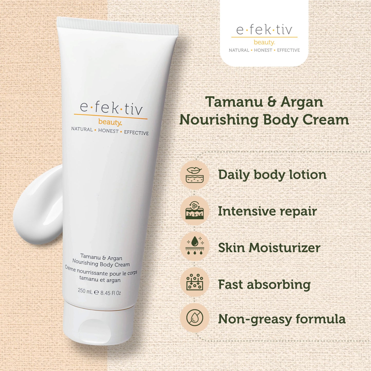 e.fek.tiv beauty Tamanu and Argan Nourishing Body Cream - Deep Hydrating Moisturizer - Rejuvenates Dry and Dehydrated Skin - Vegan - Sulfate-free Beauty & Personal Care e.fek.tiv beauty