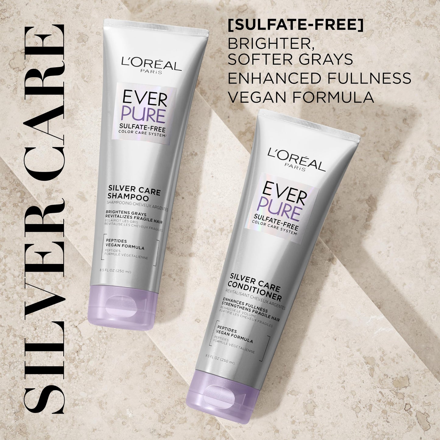 L'Oreal Paris EverPure Silver Care Sulfate Free Shampoo and Conditioner Set, Nourishing Vegan Formula with Peptides for Brightening Gray Hair, 1 Kit Beauty & Personal Care L'Oreal Paris