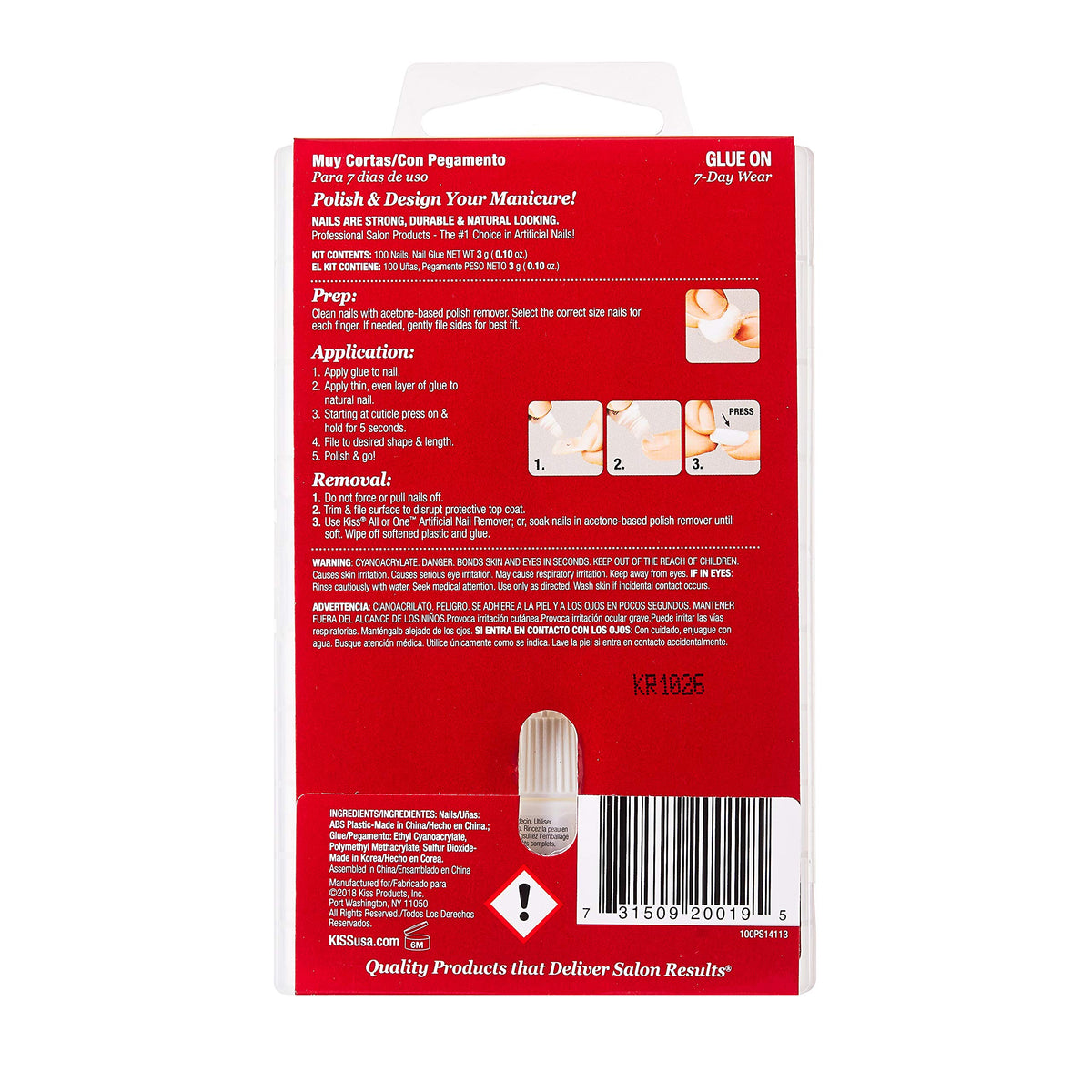 Kiss Products 100 Full Cover Nails, Short Square (4 PACK)