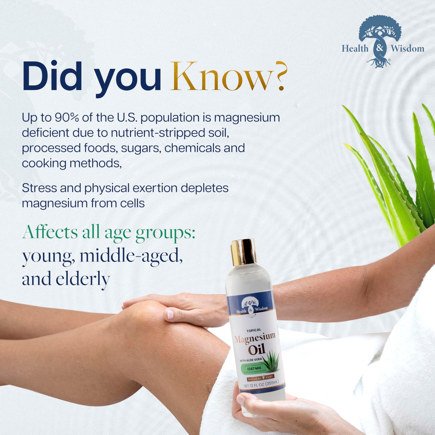 Health & Wisdom Pure Magnesium Oil with Aloe Vera - Topical Muscle & Joint Relief- Natural and Pure USP Grade Extra Strength Magnesium - Enhanced Beauty & Personal Care Health and Wisdom